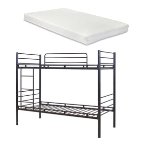 Fém emeletes ágy Bevapis 2 matraccal 90x200 cm fekete [en.casa]