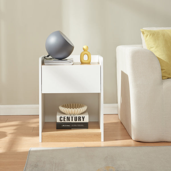 Éjjeliszekrény Kuorshare 55x42x37 cm fehér/tölgyfa hatású [en.casa]