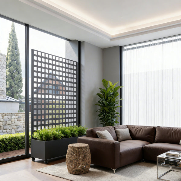 Gurulós válaszfal Toma virágosládával acél 190x82x38 cm fekete [casa.pro]