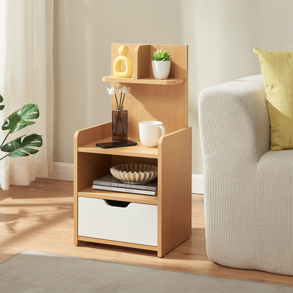 Éjjeliszekrény polccal Bordkak 75x35x30 cm tölgyfa hatású/fehér [en.casa]