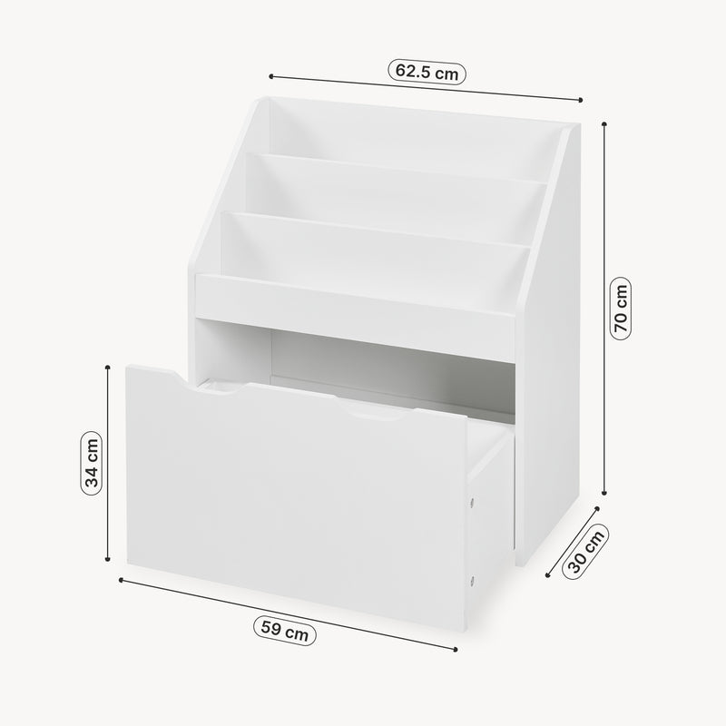Méretrajz Gyerekpolc Sirlstalo 70x63x30 cm fehér [en.casa]