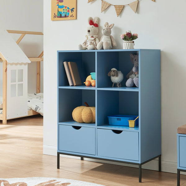 Könyvespolc 2 fiókkal Colwyn 105x80x40 cm Kék [en.casa]