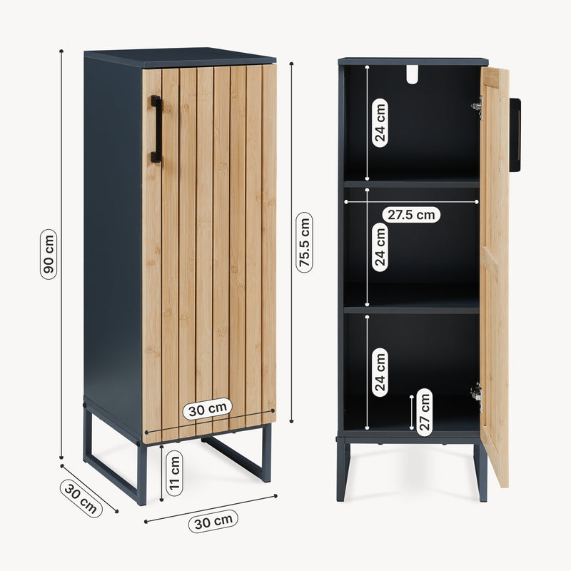 Méretrajz Fürdőszobai szekrény Svanes 90x30x30 cm sötétszürke/natúr [en.casa]