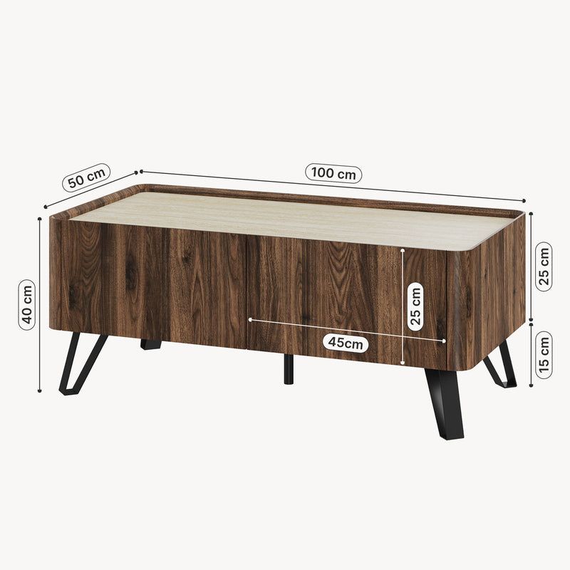 Méretrajz Couchtisch Trorlon 100x50x40 cm Walnussoptik/Travertin [en.casa]