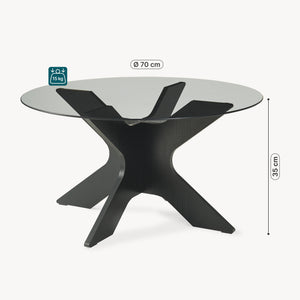 Couchtisch Imi üveg asztallappal Ø70x35 cm fekete/szürke [en.casa]