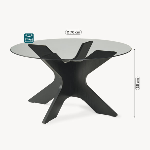 Couchtisch Imi üveg asztallappal Ø70x35 cm fekete/szürke [en.casa]