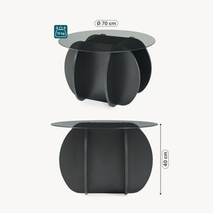 Dohányzóasztal Karhuvandi üveg asztallappal Ø70x40 cm fekete/szürke [en.casa]