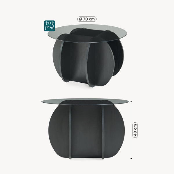 Dohányzóasztal Karhuvandi üveg asztallappal Ø70x40 cm fekete/szürke [en.casa]