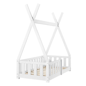 Tipi gyerekágy Helsingborg matraccal 70x140 cm fehér [en.casa] 