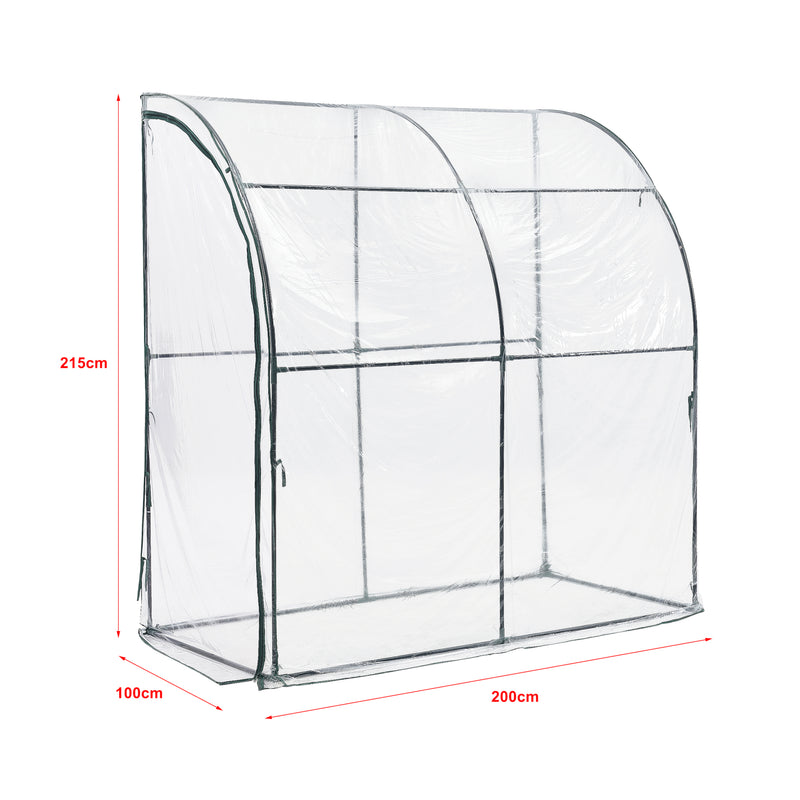 Méretrajz Falhoz helyezhető fóliasátor Juta 100x200x215 cm acél/PVC áttetsző [en.casa]