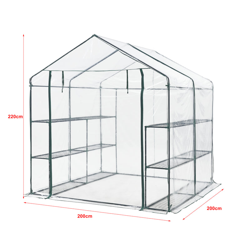 Méretrajz Fóliasátor Grünau 200 x 200 x 220 cm acél PVC fólia átlátszó [en.casa]