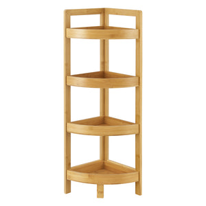 Fürdőszoba sarokpolc Lestijärvi bambuszbol 4 peremes lekerekített  tárolópolccal [en.casa] 