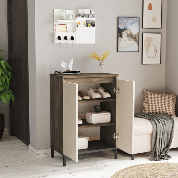 Lieksa cipősszekrény 3 polccal 85,5x60x35,5 cm szürke tölgy [en.casa]
