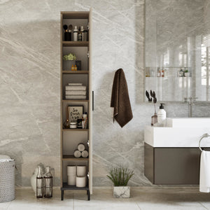 Lieto magas szekrény 6 polccal 183,5 x 29,5 x 29,5 cm szürke tölgy [en.casa]