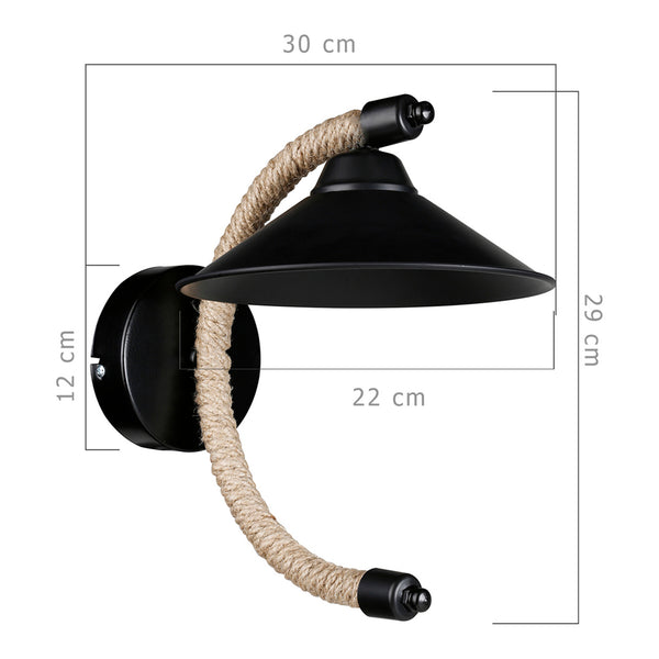 Fali lámpa Cannock E27 fém juta kötél fekete / juta színű [lux.pro]