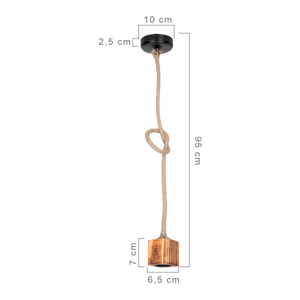 Függeszték Corby E27 fém tömörfa juta kötél fekete / fa hatás / juta színű [lux.pro]