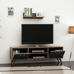 TV állvány polccal Haderslev 42 x 120 x 30 cm forgácslap műanyag dió antracit [en.casa] 