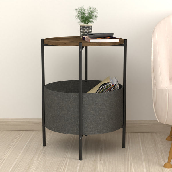 Hofors 60x43cm antracit / tölgyfa hatású, antik kisasztal [en.casa]
