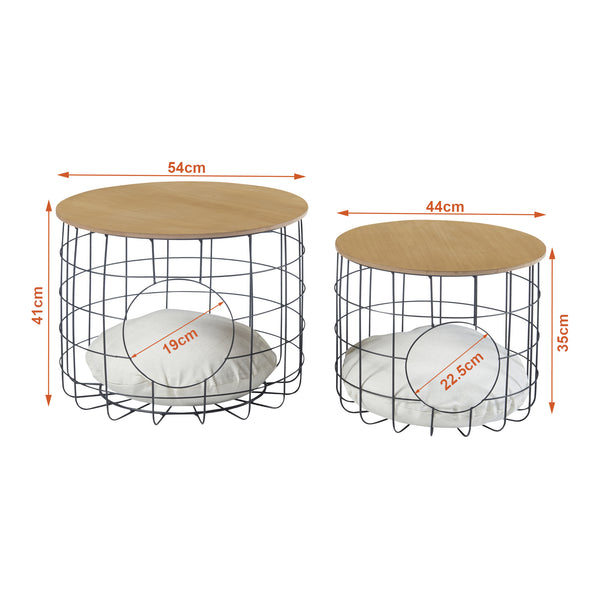 Kisasztalok 2 fémkosárból álló szett különböző méretekben Haapajärvi macskabarlanggal [en.casa]