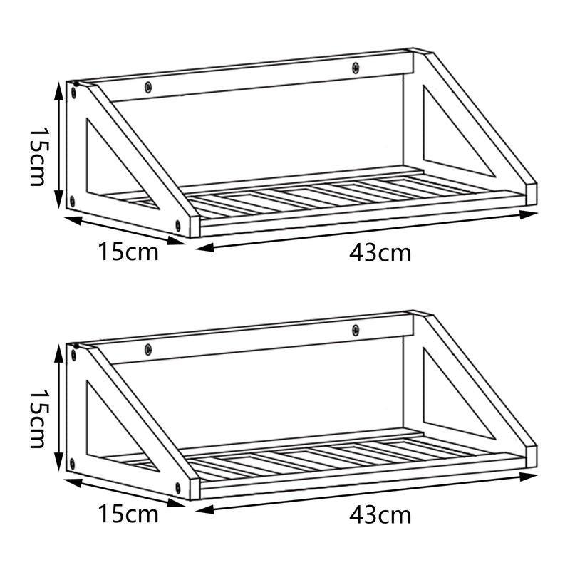 Méretrajz Fali polc 2 db-os szettben Gjerdrum 43x15x15cm bambusz [en.casa]