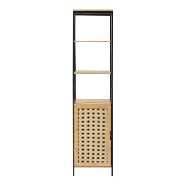 Bambusz fürdőszobaszekrény polccal Tervola 172x40x35cm fekete/natúr [en.casa]