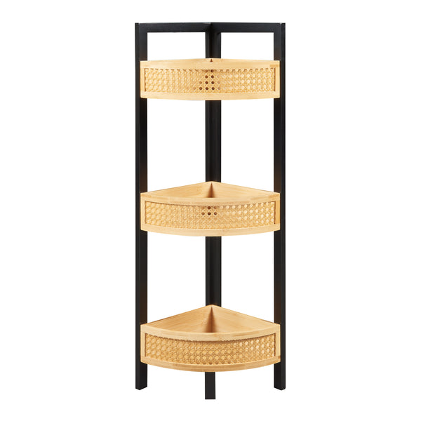 Fürdőszobai sarokpolc Tervola 80x23x23 cm fekete/bambusz [en.casa]
