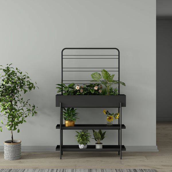 Virágtartó állvány Aalsmeer fém 154x96x24 cm fekete [casa.pro]