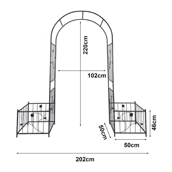Rózsafuttató boltív Barisciano 2 virágos ládával fekete [casa.pro]