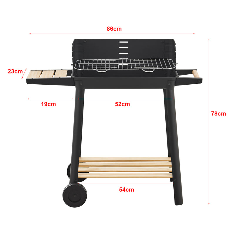 Méretrajz Faszenes grill Ari 78x86x30cm fekete/bambusz [casa.pro]