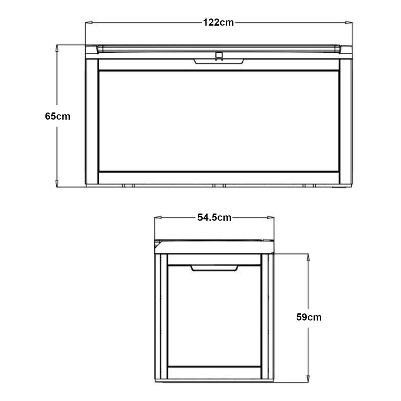 Méretrajz Kerti tárolóláda Atella 122x54,5x65cm fekete, rattan hatású [casa.pro]