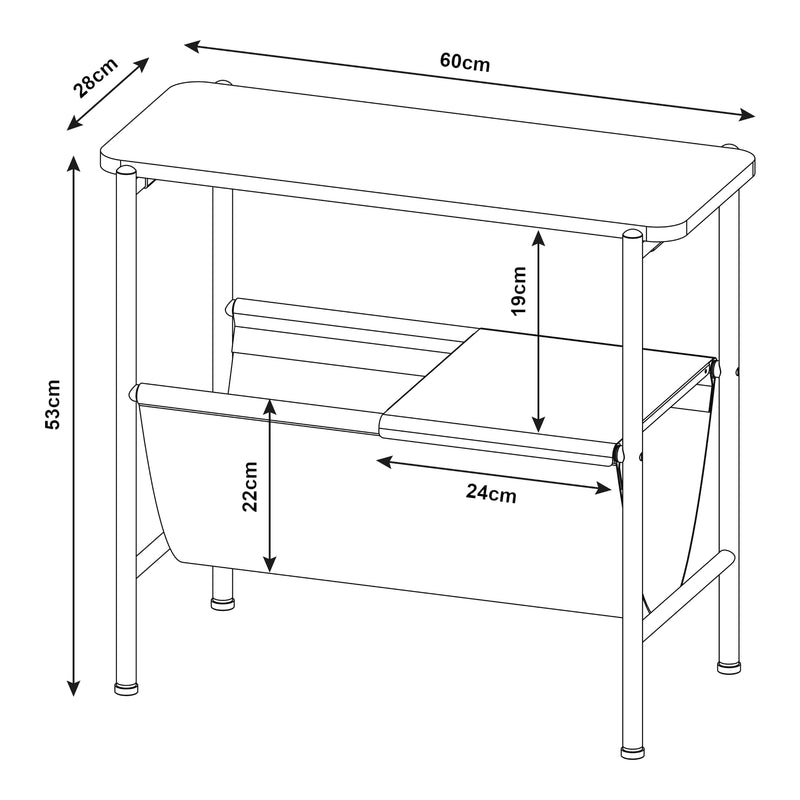 Méretrajz Kisasztal Samnanger 60x28x53cm fekete [en.casa]