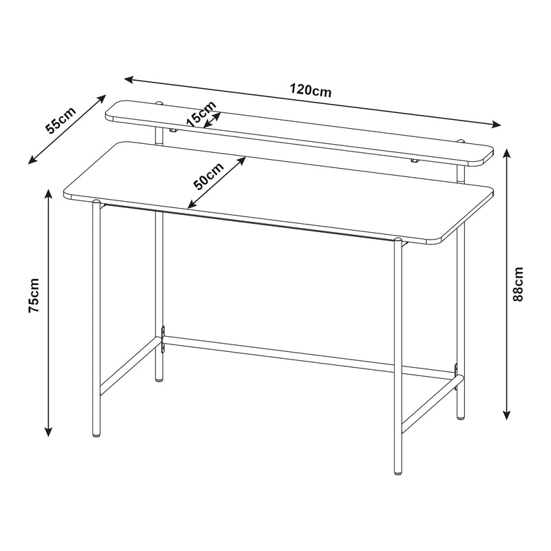 Méretrajz Íróasztal Samnanger 120x55x88 cm fekete [en.casa]