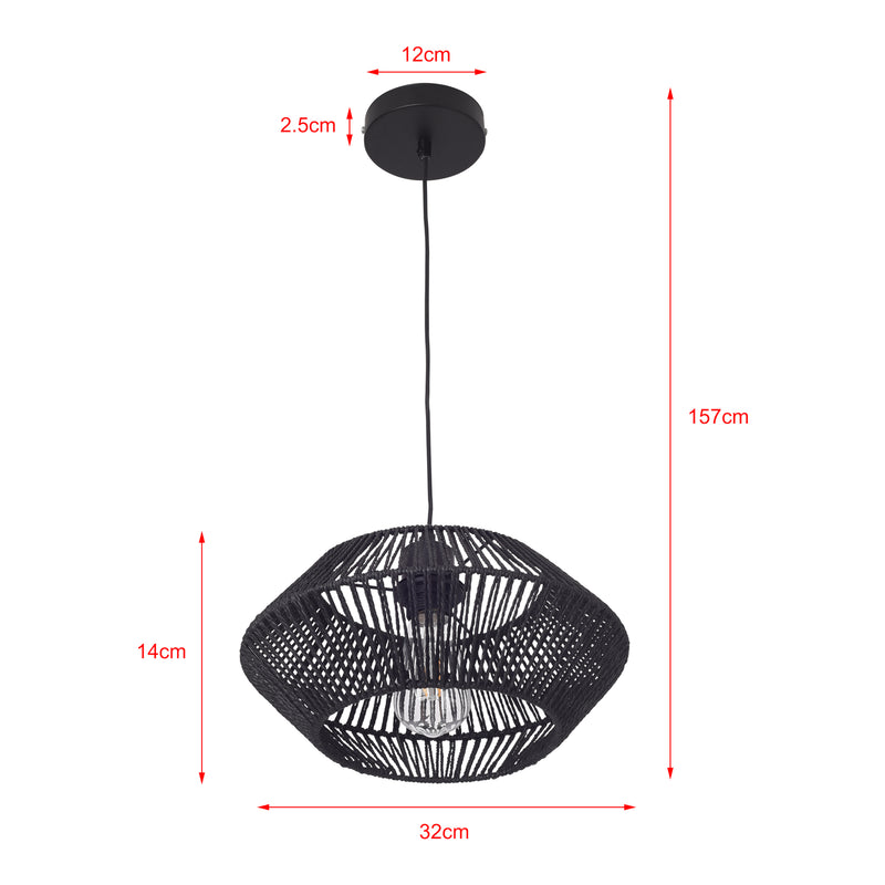Méretrajz Függőlámpa Amersham fém+rattan fekete [lux.pro]
