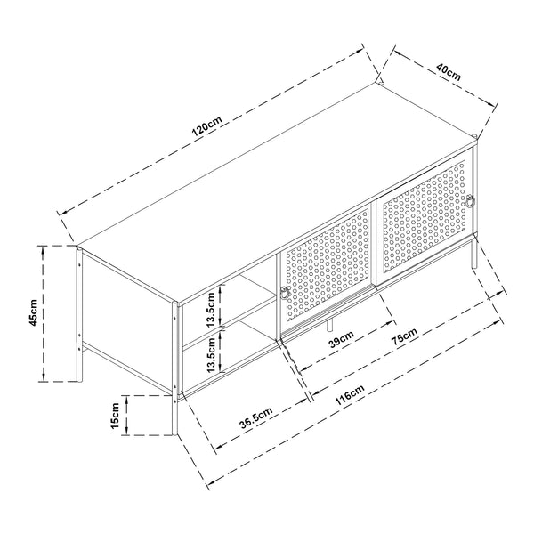 TV szekrény Tysnes 120x40x45 cm tölgyfa hatású/fekete [en.casa]