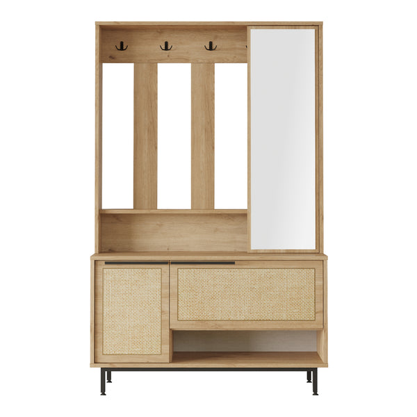 Előszobafal Kvænangen 78x112x36 cm tölgy/rattan hatású [en.casa]