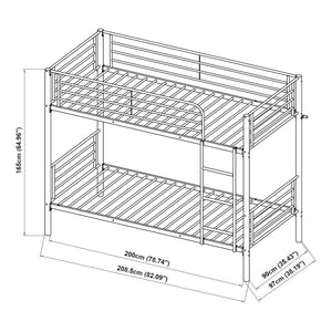 Fém emeletes ágy Soppsar 2 hideghab matraccal 200x90 cm ezüst [en.casa]