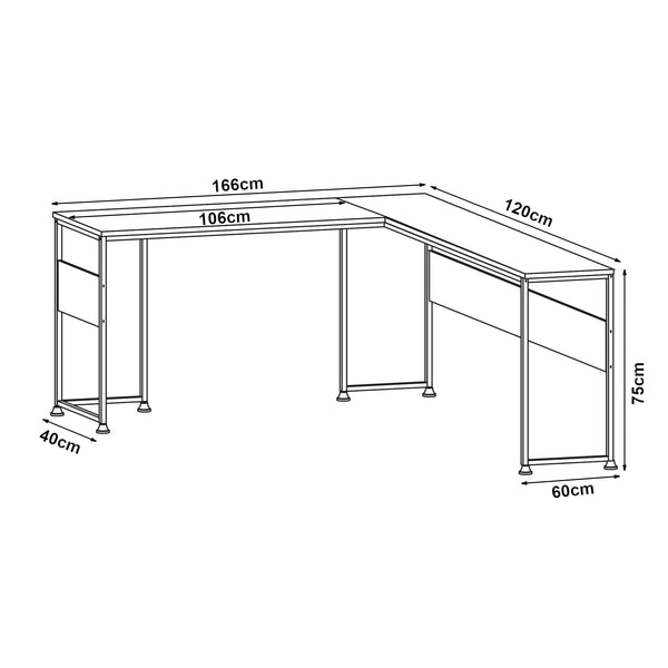 Íróasztal Karlstang L alakú 166x120x75 cm világosszürke [en.casa]