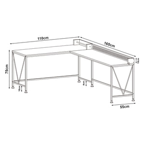 Íróasztal Frelvepirg magasított hátlappal L-alakú 165x110x75 cm diófa hatású [en.casa]