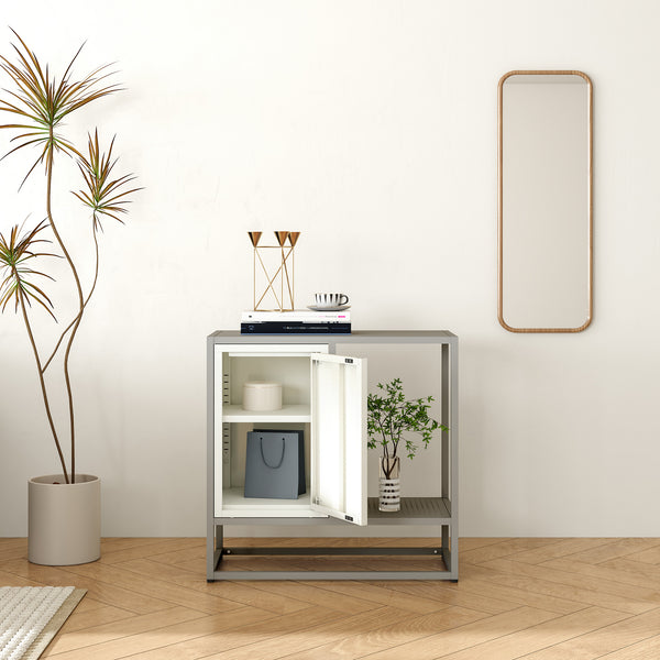 Komód Burlöv acél 70x72x35 cm szürke/fehér [en.casa]