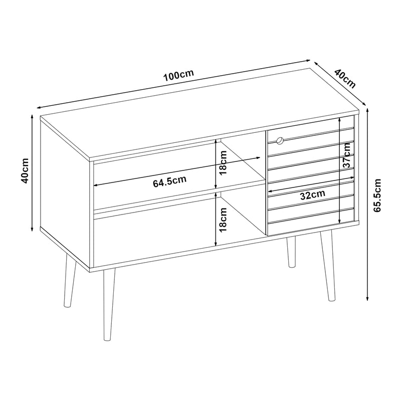 Méretrajz TV-szekrény Vare 100x40x66 cm fehér/sárga [en.casa]
