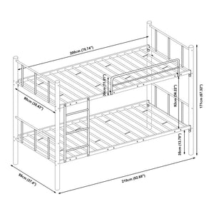Fém emeletes ágy Berimma 90x200 cm fekete [en.casa]