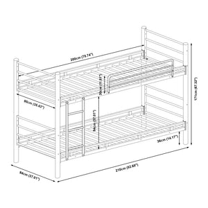 Fém emeletes ágy Bevapis 90x200 cm fekete [en.casa]