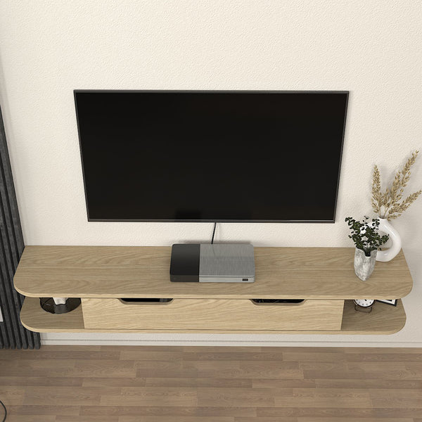 Falra szerelhető TV-állvány Karjali 150x30x19 cm tölgyfa hatású [en.casa]