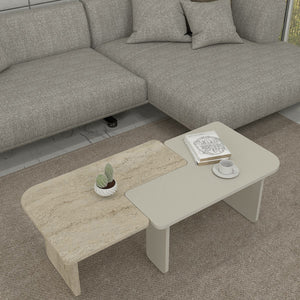 Dohányzóasztal Boneksbelt 2 részes homokkő és travertin színű [en.casa]