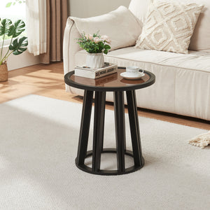 Kisasztal Burgess 51xØ51 cm fekete/diófa hatású [en.casa]