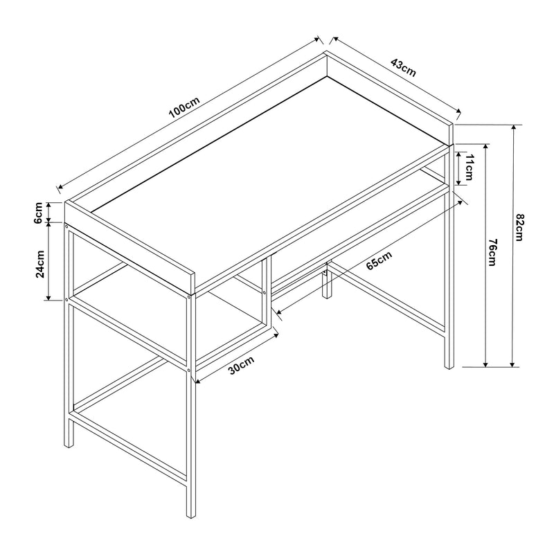 Méretrajz Íróasztal Belana 100x43x82 cm fekete/tölgyfa hatású [en.casa]