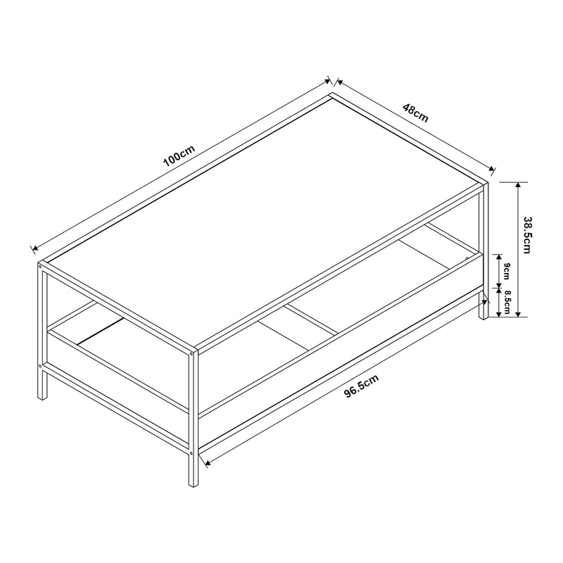 Méretrajz Dohányzóasztal Belana 100x48x39 cm fekete/tölgyfa hatású [en.casa]