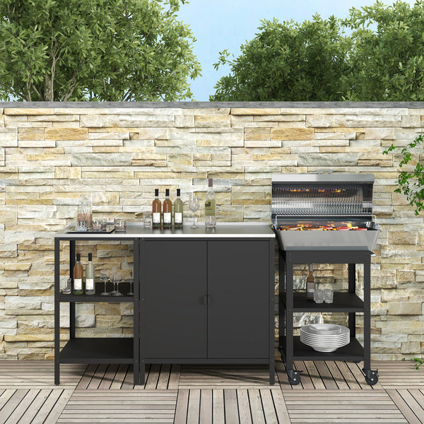 Kültéri szekrény polcos elemmel és zsúrkocsival Bolognano fekete matt [casa.pro]