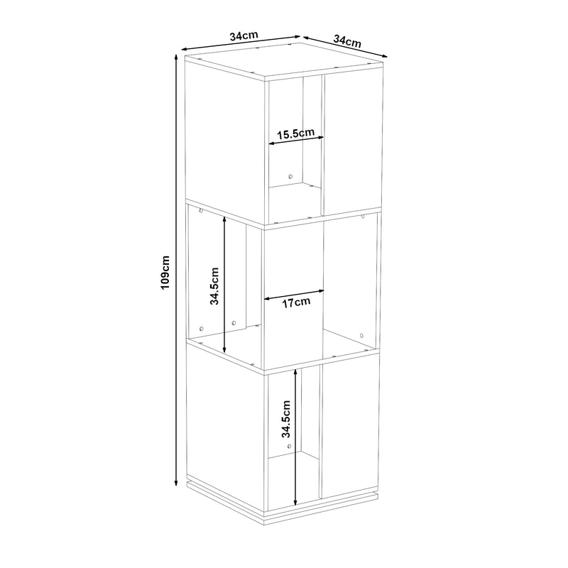 Méretrajz Forgatható könyvespolc Fjelmarirg 109x34x34 cm fehér [en.casa]