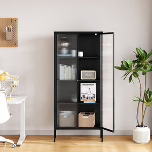 Vitrines szekrény Vinterhavn 180x80x35 cm acél fekete [en.casa]